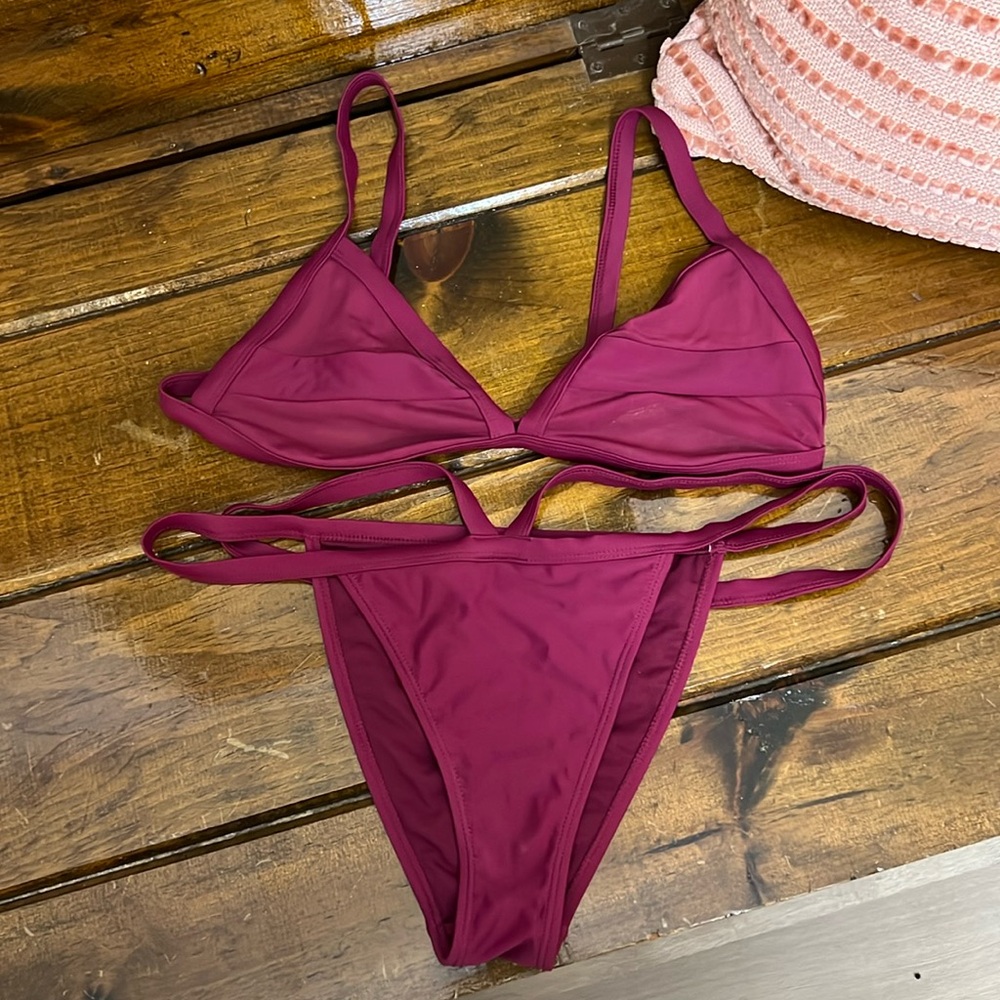 Betty‎ Jade Swimwear Maroon Strappy Bikini- XL